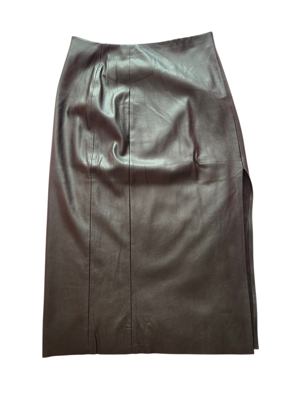 Truth by Republic Black Faux Leather Midi Skirt with Side Slit Size 8